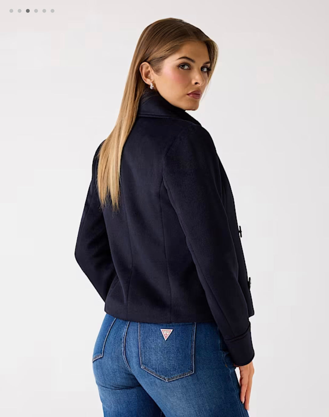 Guess Navy Blue Wool Blend Coat
