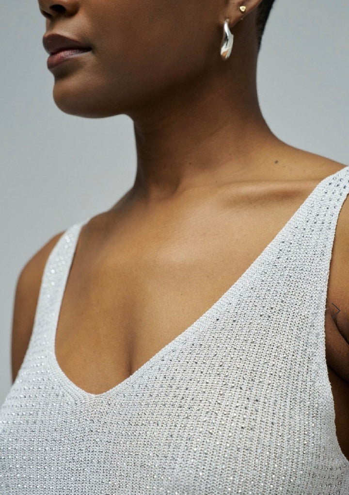 Salsa White/Silver Diamond Knit Vest Top