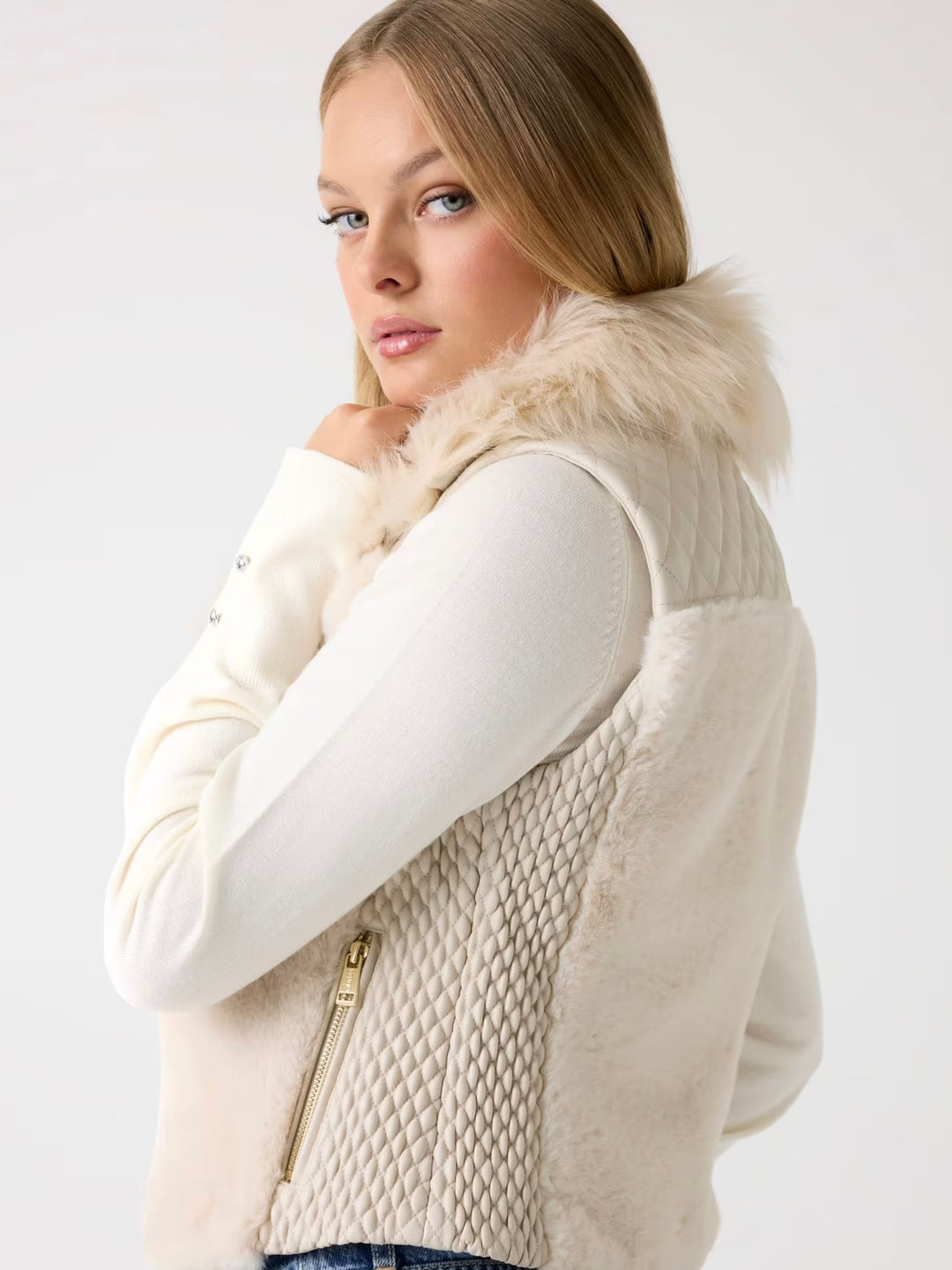 Guess Amari Faix Fur Vest Cream
