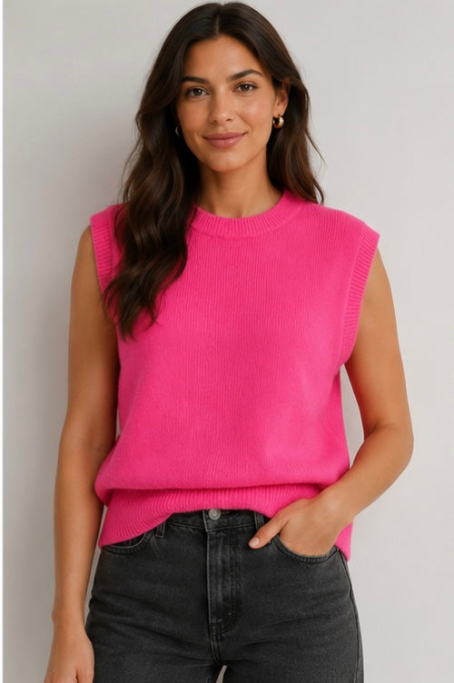 Twins Durango Sleeveless Round Neck Jumper | Neon Pink