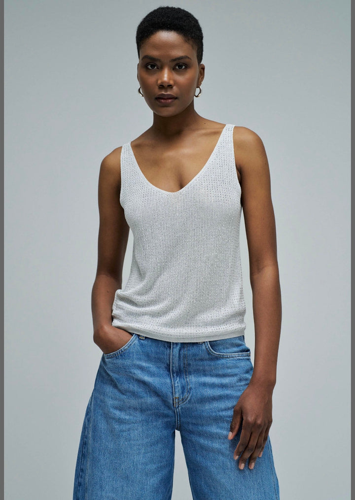 Salsa White/Silver Diamond Knit Vest Top