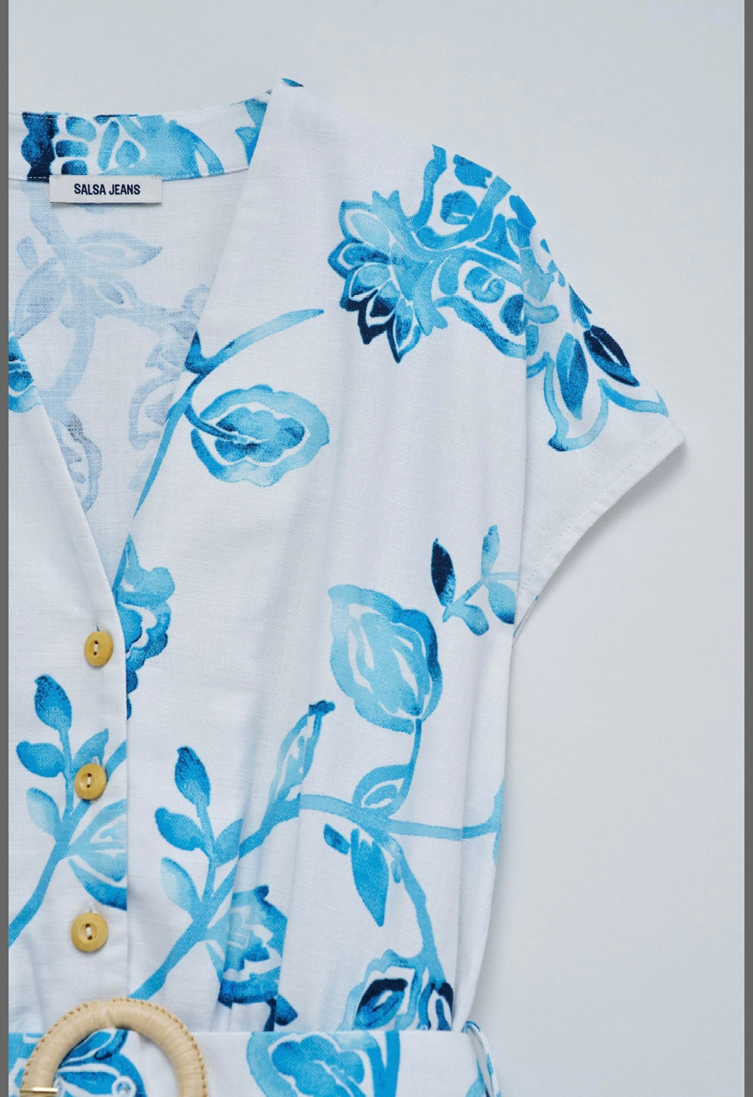 Salsa White & Blue Belted Dress