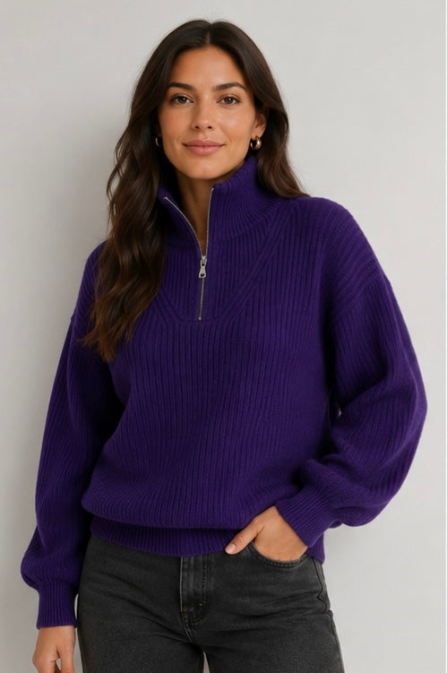Twins Breckenridge Long Sleeve Trucker Neck Pullover | Aubergine