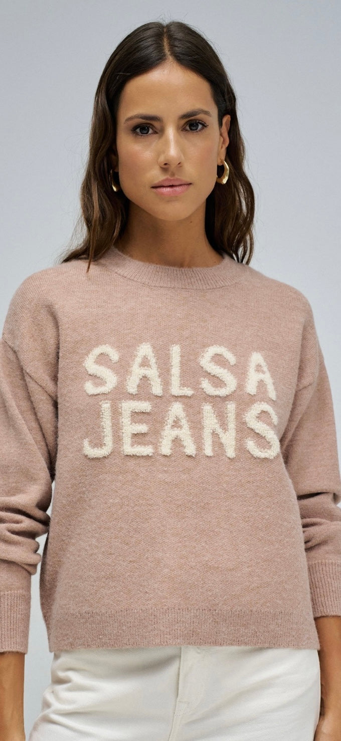 Salsa Beige Knit Branded Sweater