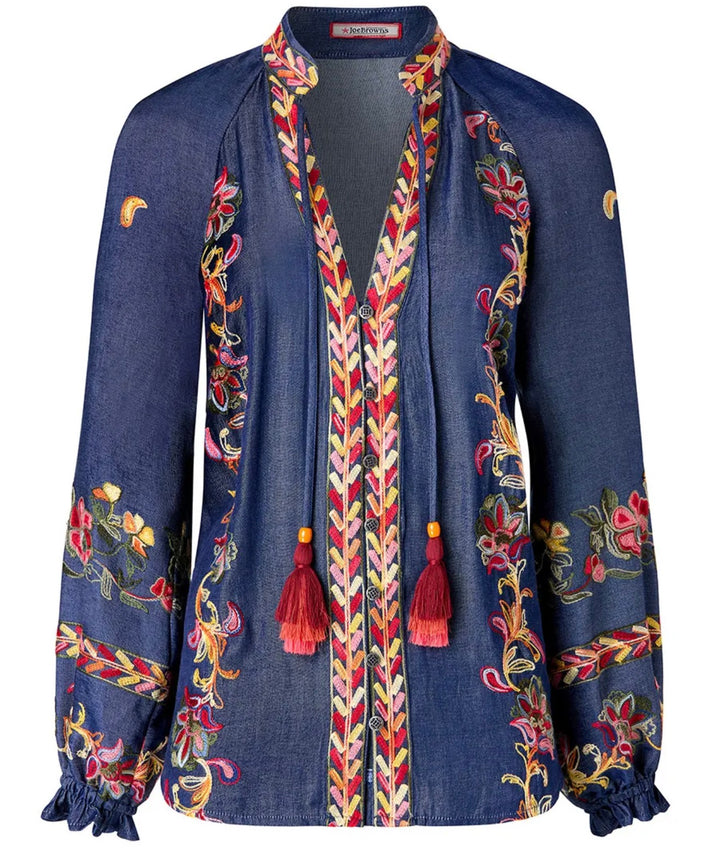 Festival Fun Embroidered Top Blue