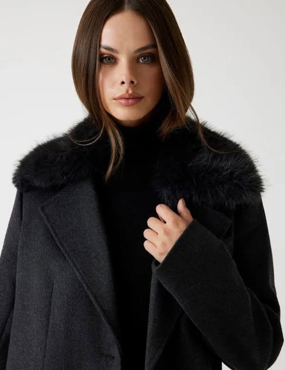 Guess Wool Blend Long Coat Grey
