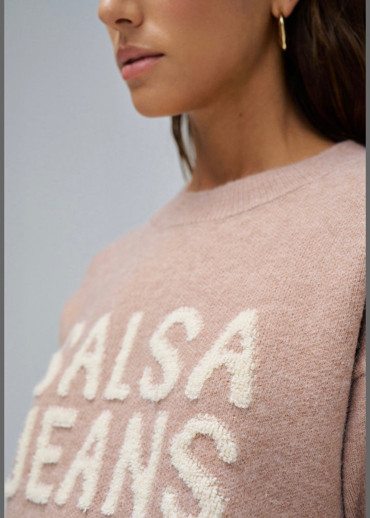 Salsa Beige Knit Branded Sweater