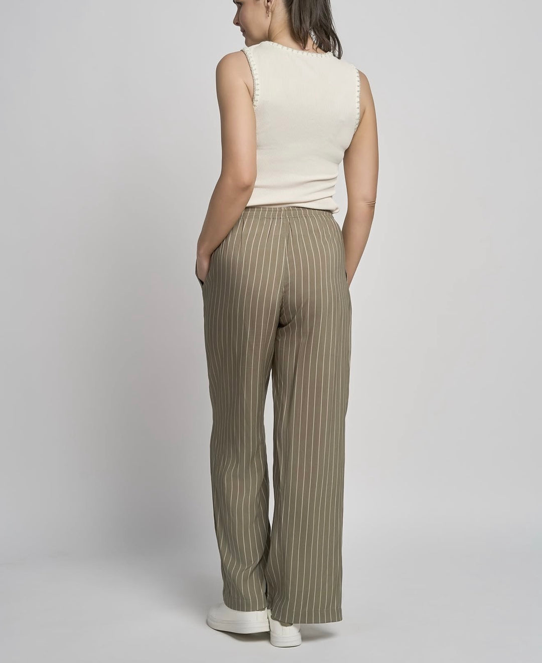 Pinns Khaki/White Wide Leg Stripe Palazzo | 735T