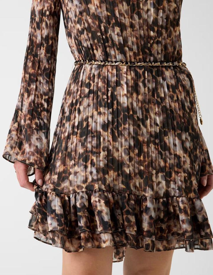 Guess Ilenia Pleat Floral Brown Dress