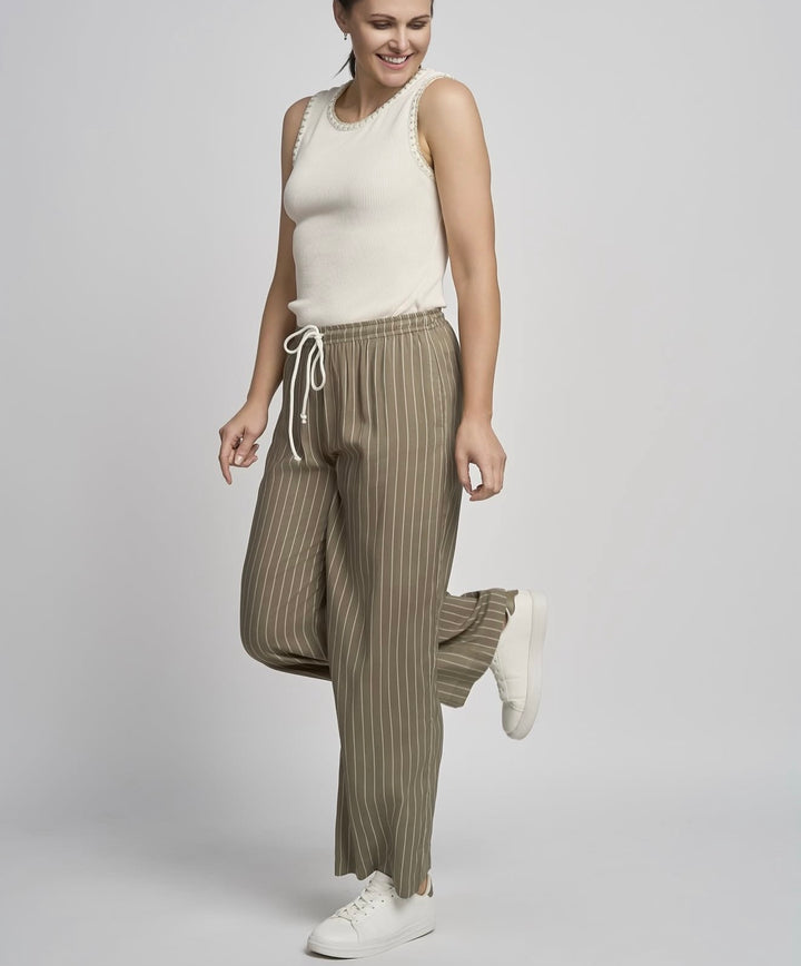 Pinns Khaki/White Wide Leg Stripe Palazzo | 735T