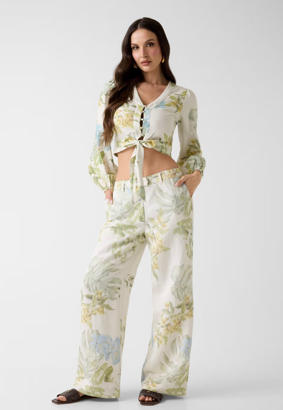 Guess Floral Linen Blend Top