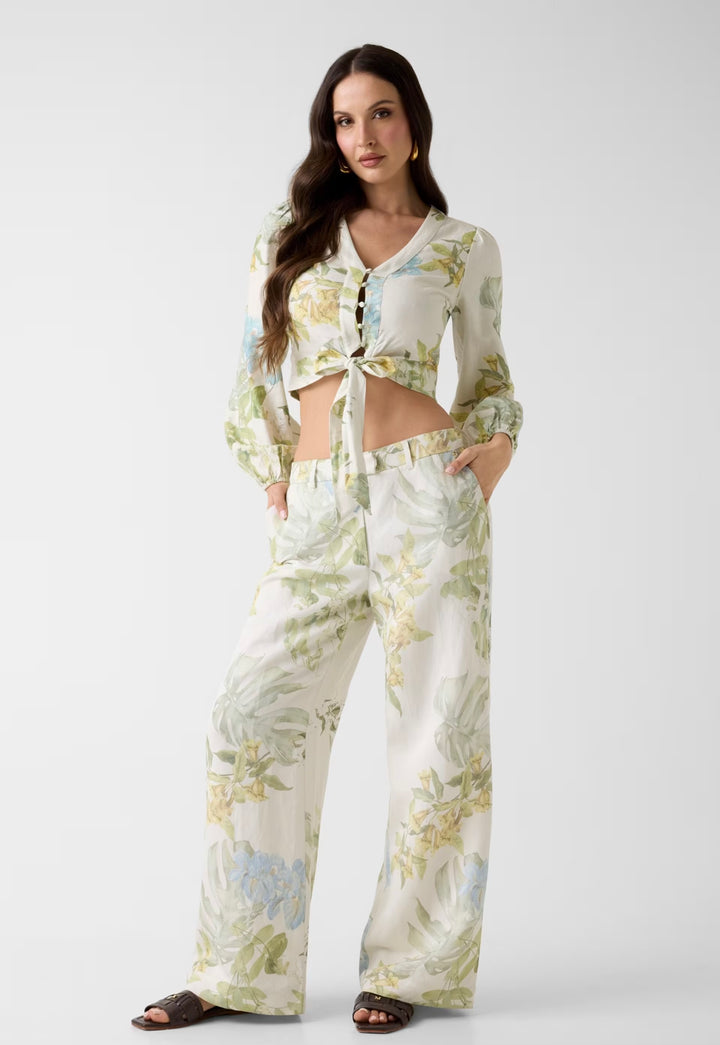 Guess Floral Linen Blend Top