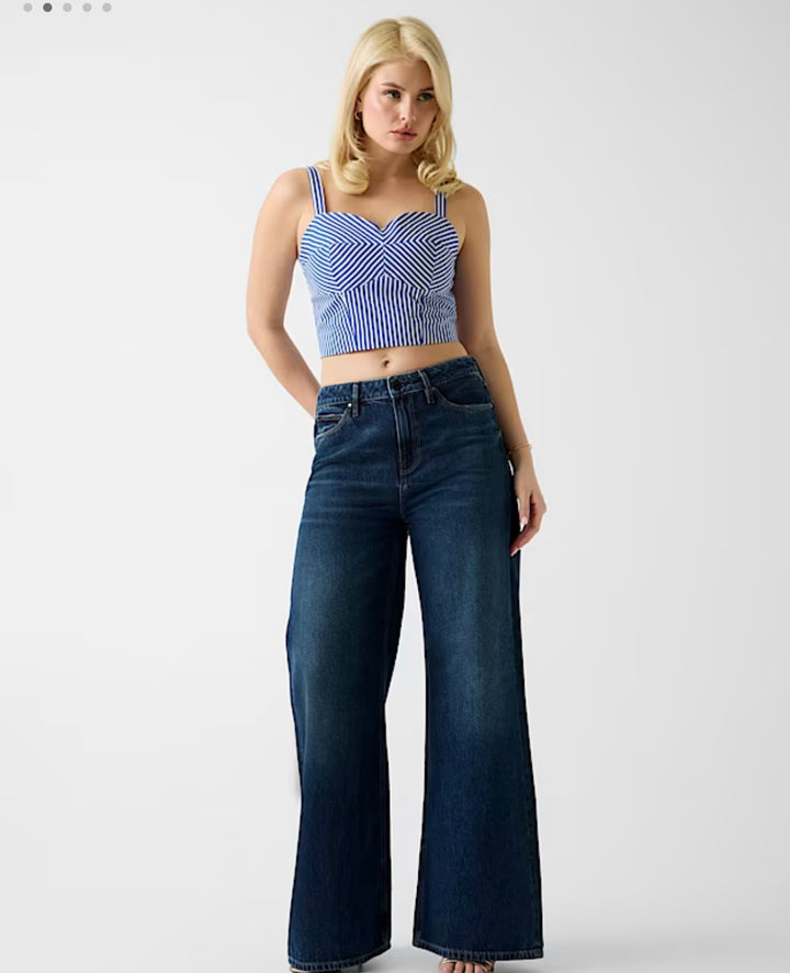 Guess Navy/White Stripe Crop Top