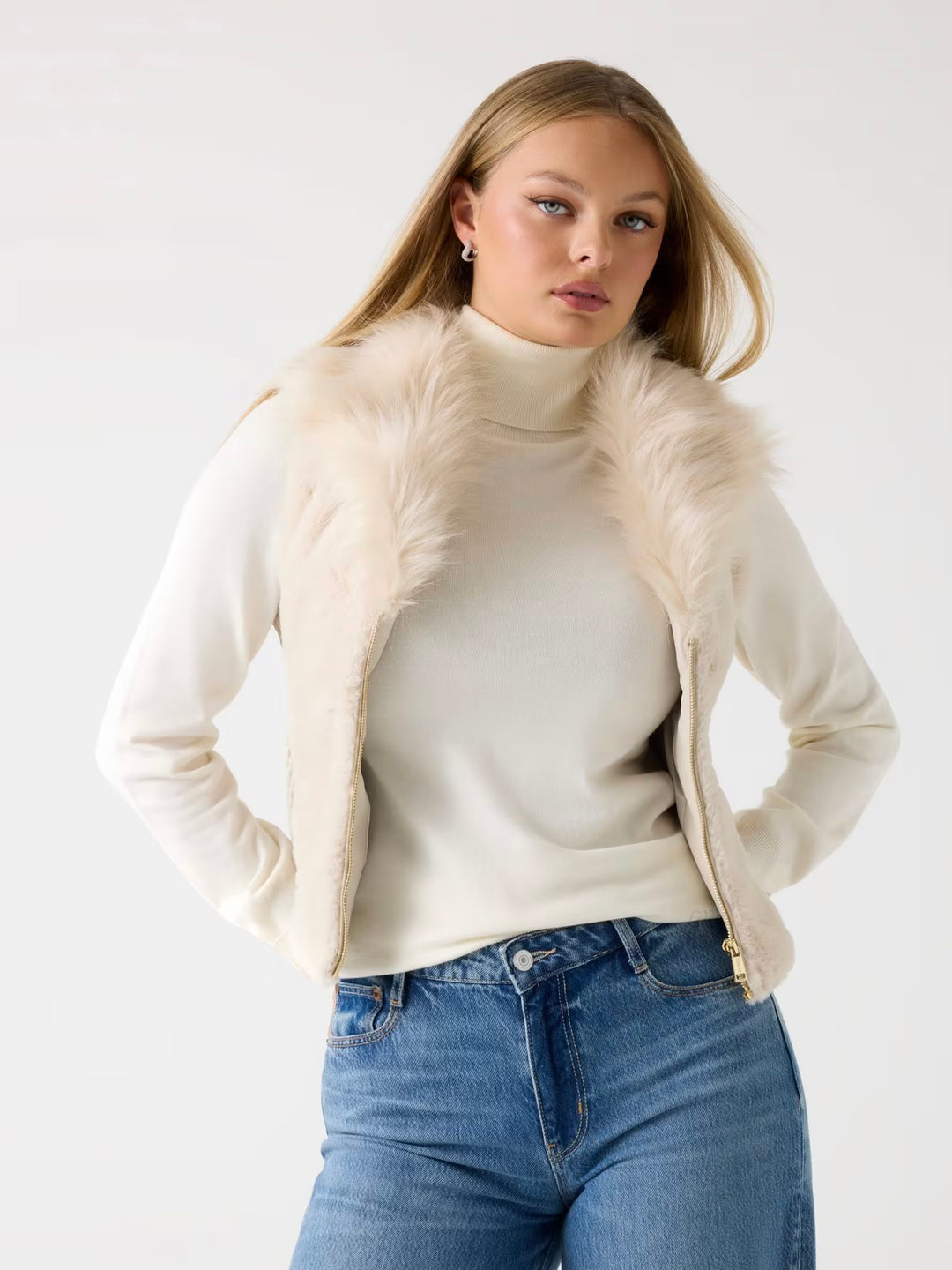 Guess Amari Faix Fur Vest Cream