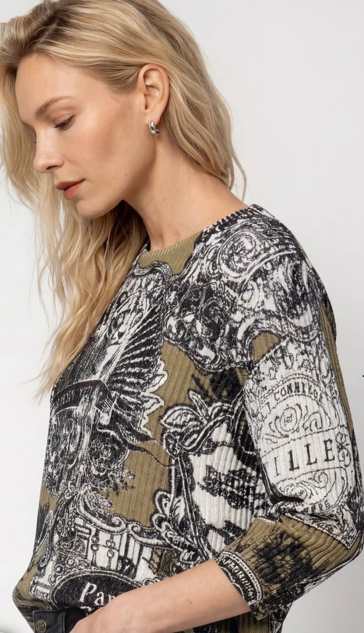 Monari Jumper Olive With Emblem Print