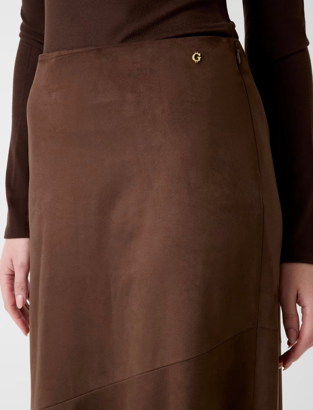 Guess Nunzia Brown Suede Midi Skirt