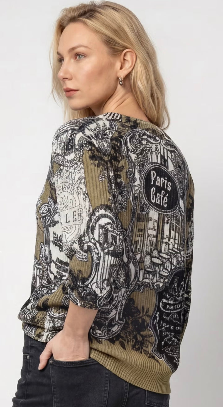 Monari Jumper Olive With Emblem Print