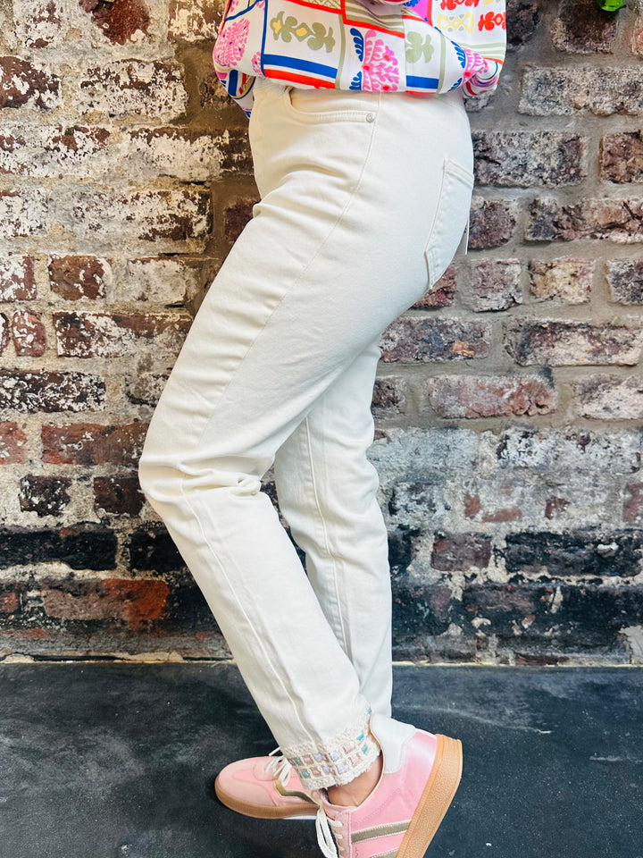 Pinns 581CT Ecru Multi Colour Ankle Grazer Jean
