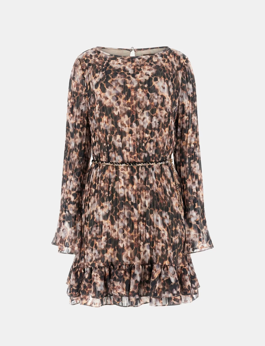 Guess Ilenia Pleat Floral Brown Dress