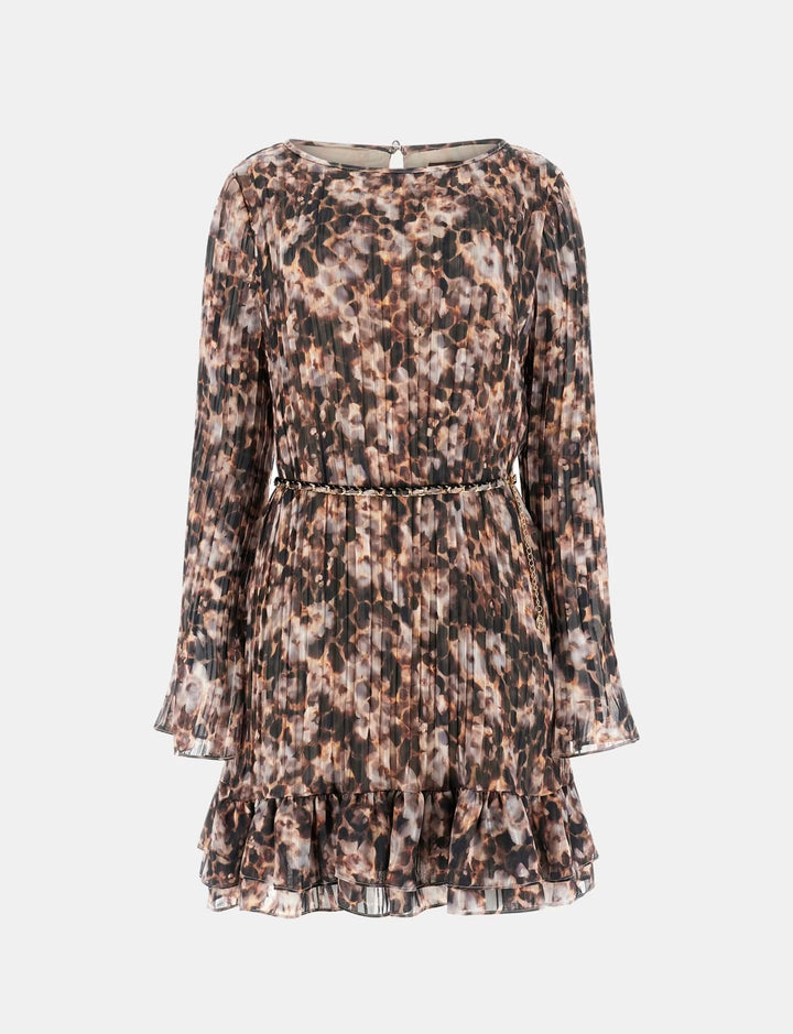 Guess Ilenia Pleat Floral Brown Dress