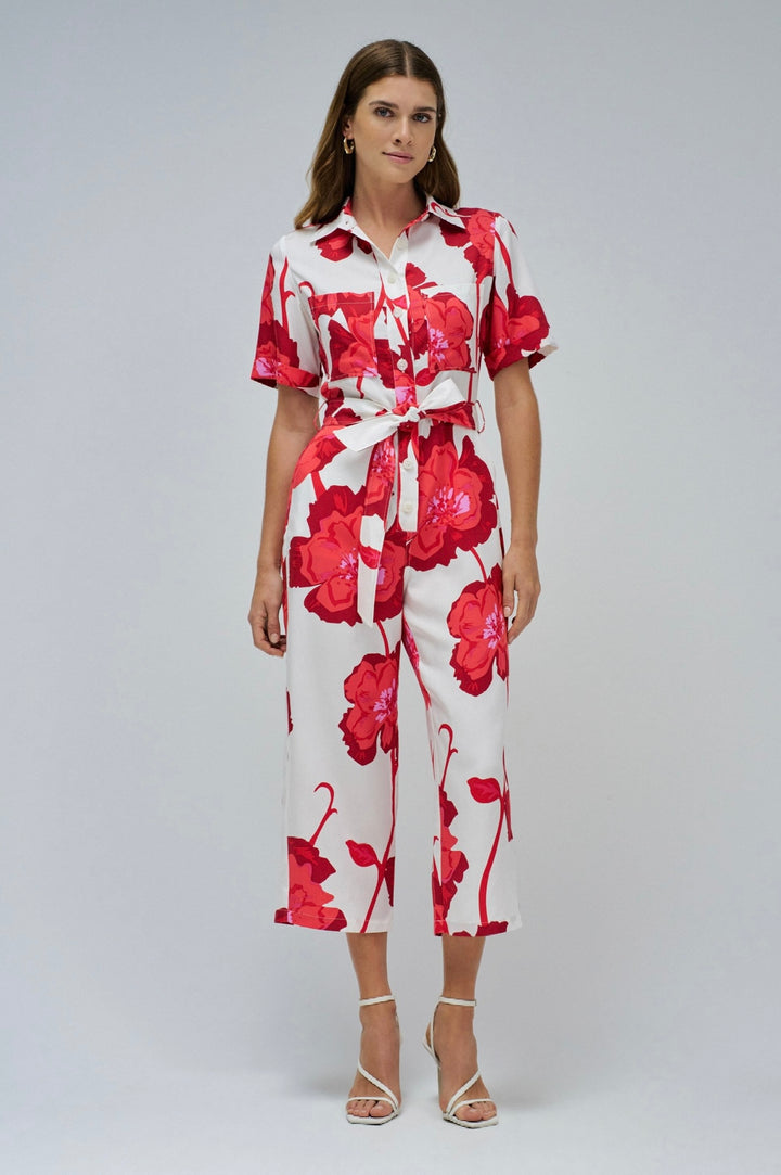 Salsa Red Floral Belted Jumpsuit