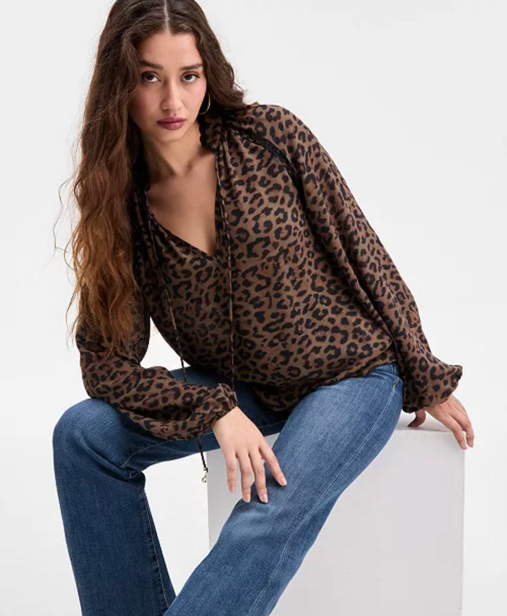 Guess Leopard Tie Neck Blouse