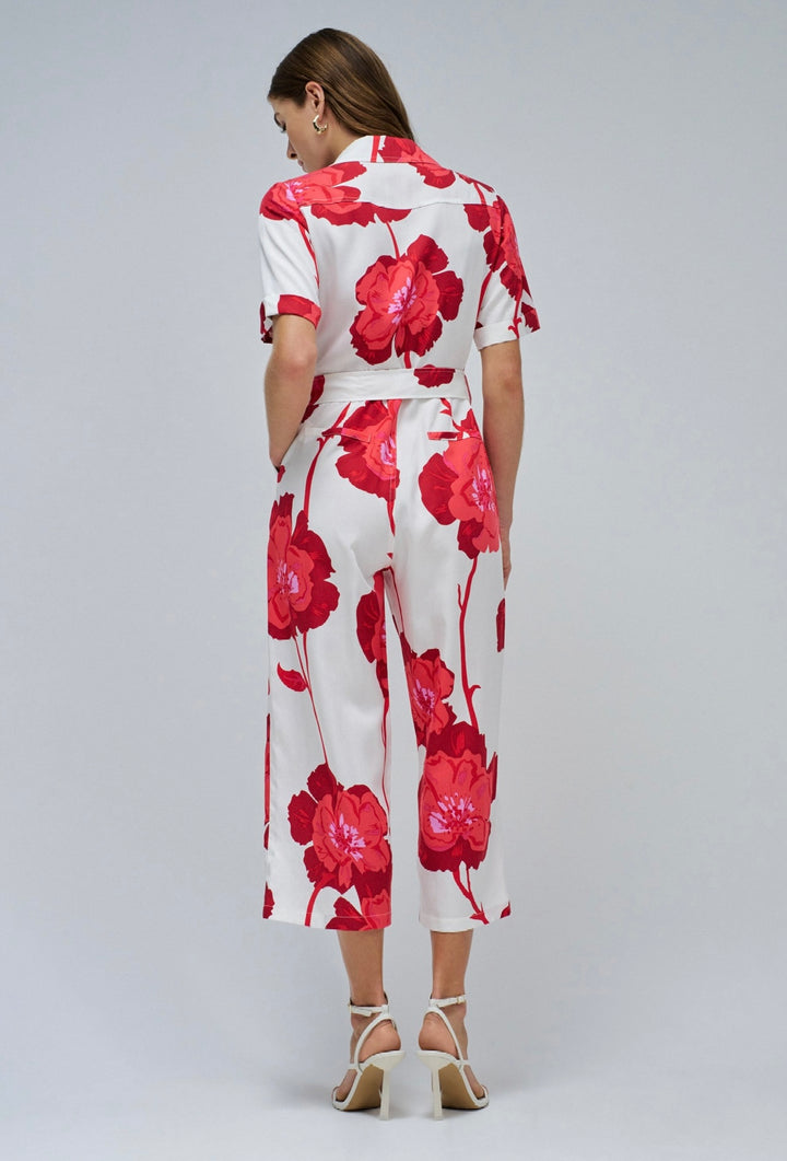 Salsa Red Floral Belted Jumpsuit