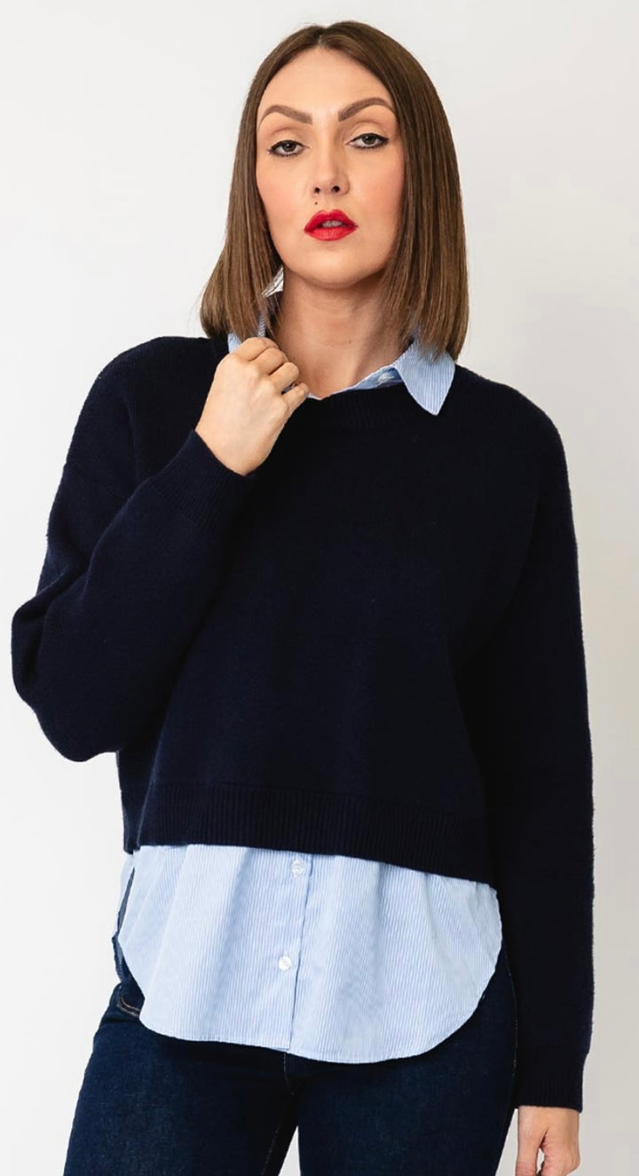 Tiffosi Layered Navy Knit Sweater