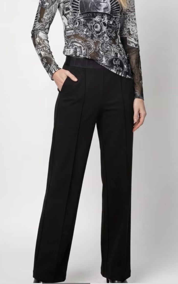 Monari Black Elastic Lettering Band Trousers