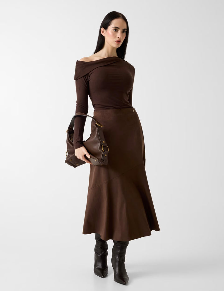Guess Nunzia Brown Suede Midi Skirt