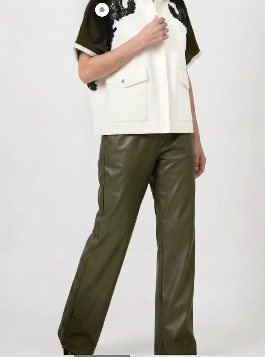 Monari Faux Leather Olive Pants