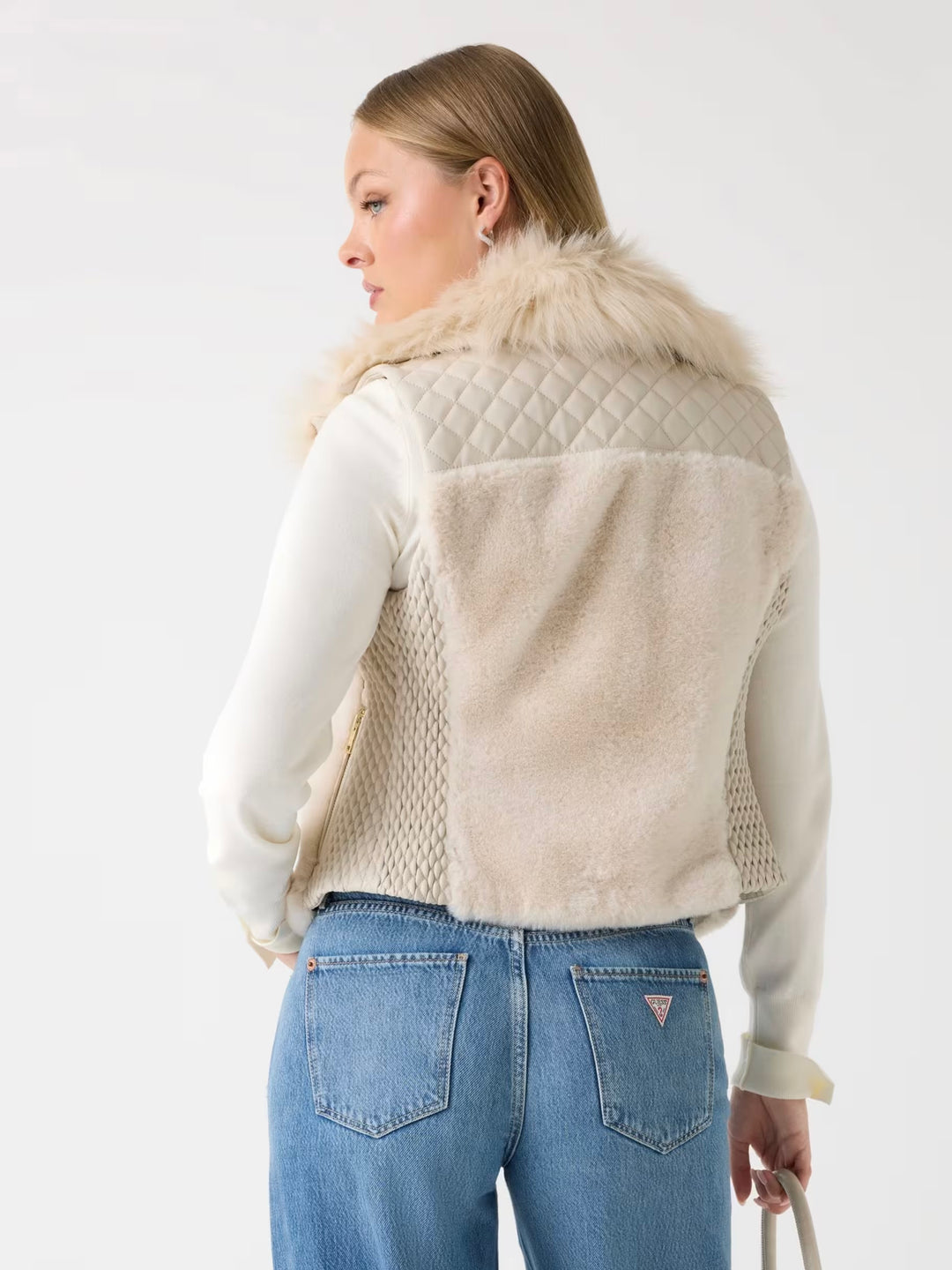 Guess Amari Faix Fur Vest Cream