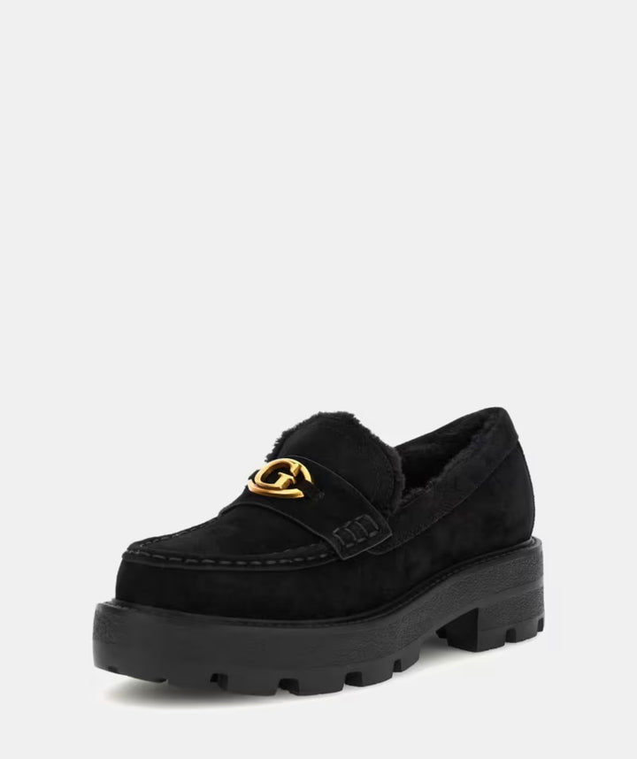 Guess Black Suede Fur Lined Loafer