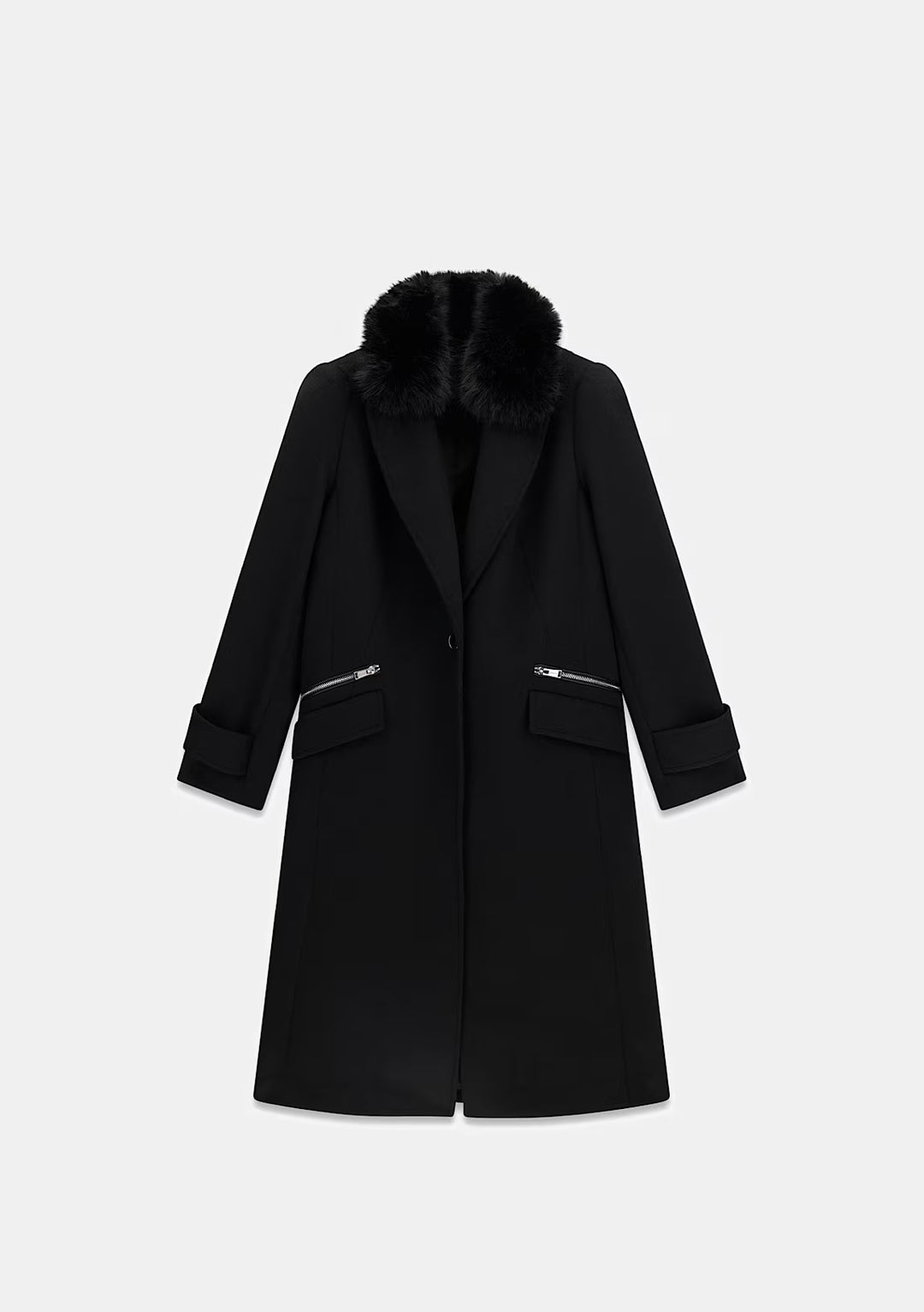 Guess Long Faux Fur Collar Coat Navy
