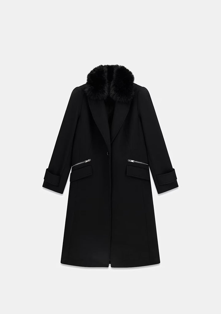 Guess Long Faux Fur Collar Coat Navy