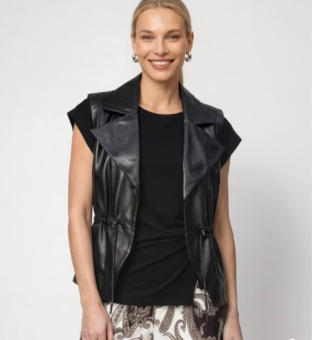 Monari Faux Leather Drawstring Waistcoat