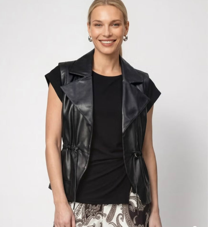 Monari Faux Leather Drawstring Waistcoat