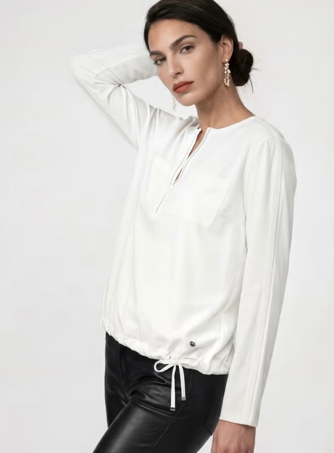 Monari White Blouse With Drawstring Waist