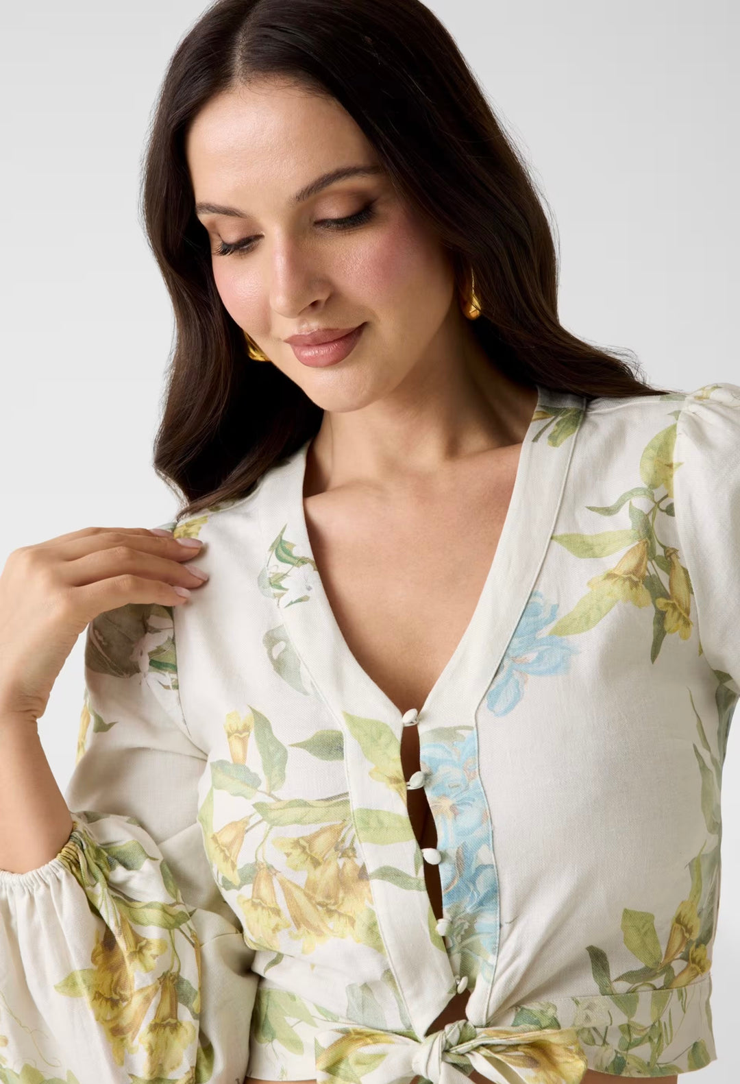 Guess Floral Linen Blend Top