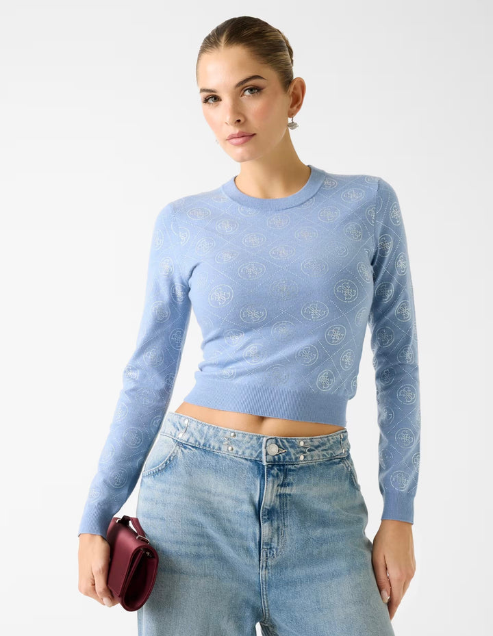 Guess Rhinestone 4G Blue Sweater