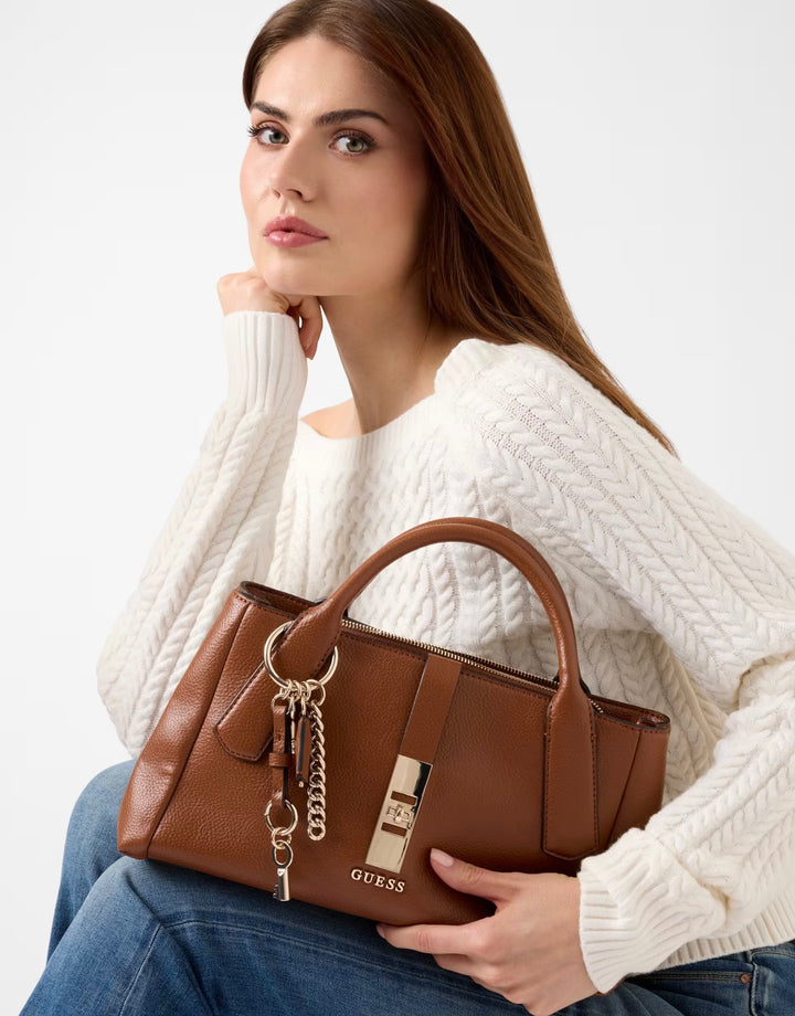 Guess Brooke High Society Satchel Bag Cognac