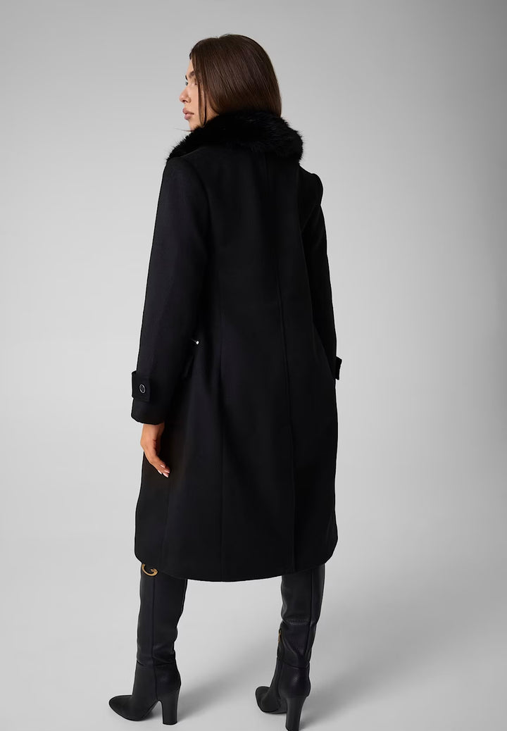 Guess Long Faux Fur Collar Coat Navy