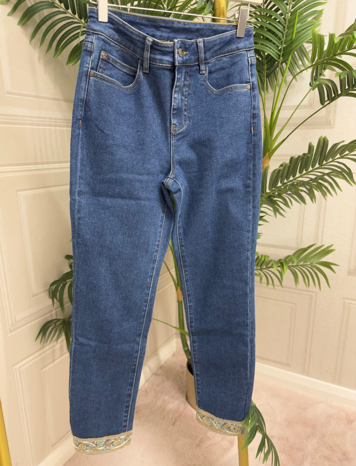 Pinns Medium Indigo/ Sky Blue Slim Fit Ankle Grazer With Hem Feature | 581CT