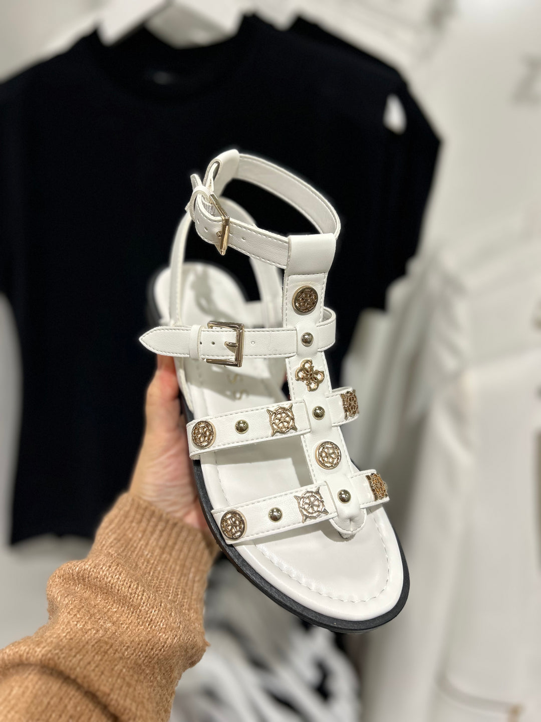 Guess White Gold Stud Gladiator Sandal