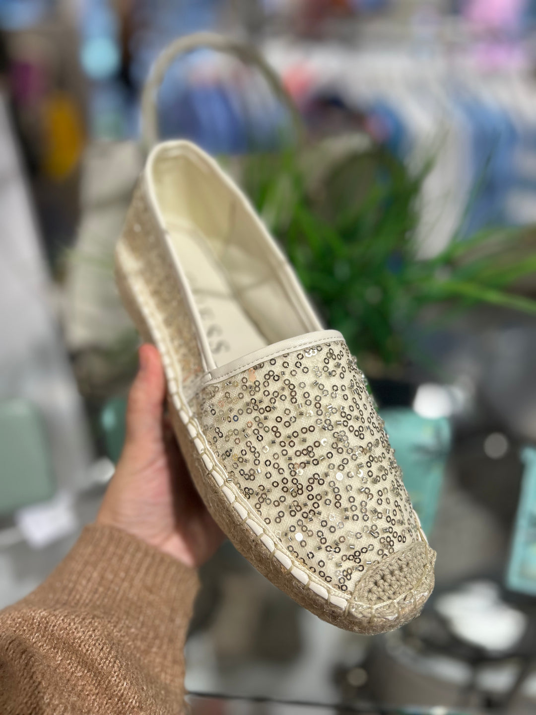 Guess Cream Gold Sparkle Espadrille