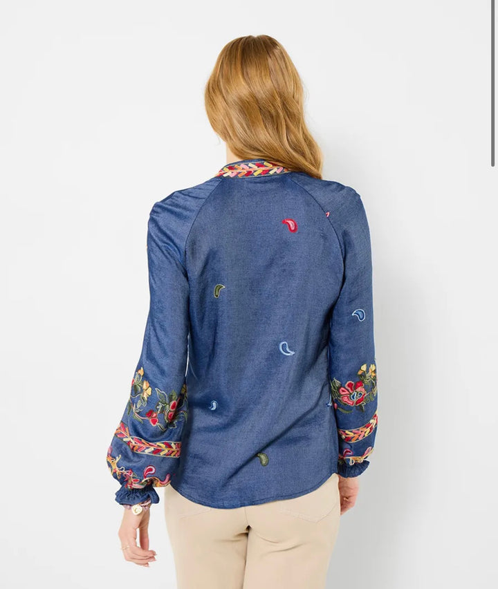 Festival Fun Embroidered Top Blue