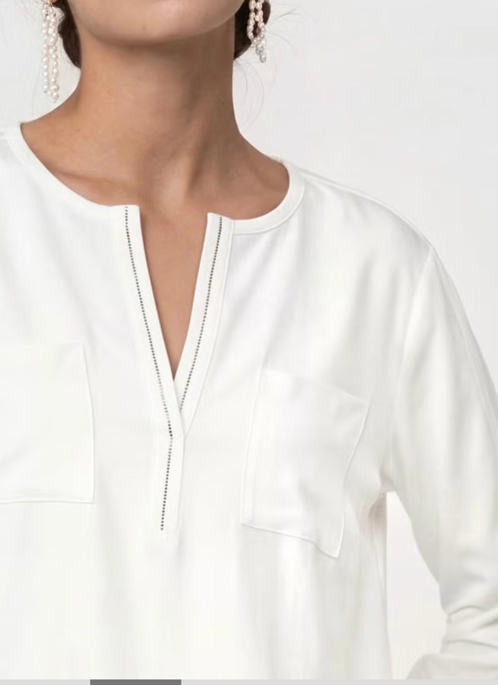Monari White Blouse With Drawstring Waist