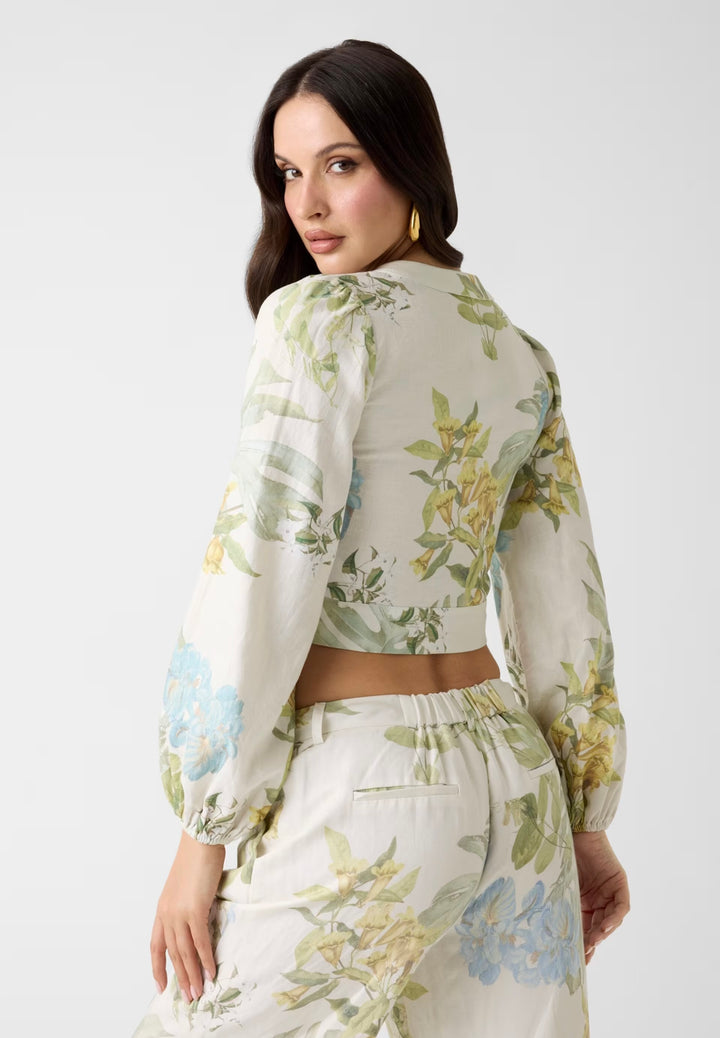Guess Floral Linen Blend Top