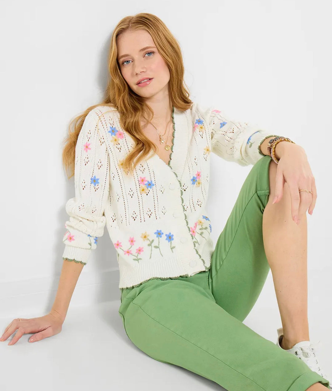 Spring Florals Embroidered Cream Cardigan