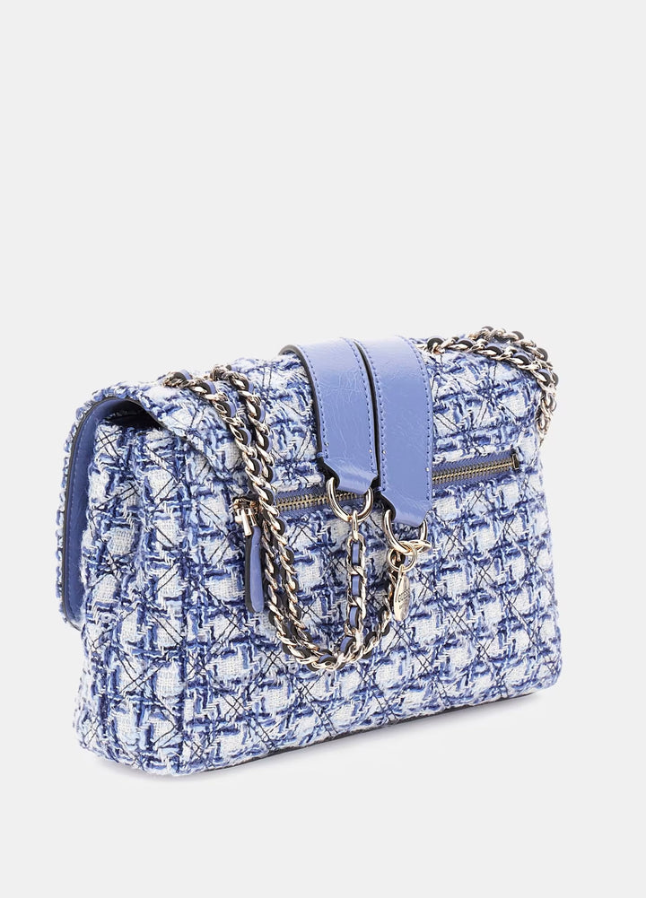Guess Giully Stormy Blue Tweed Crossbody Bag